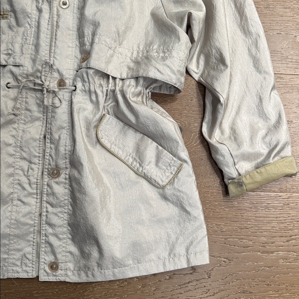 Vintage Style Hooded Utility Jacket Beige Drawstring Waist Size M - Picture 6 of 7